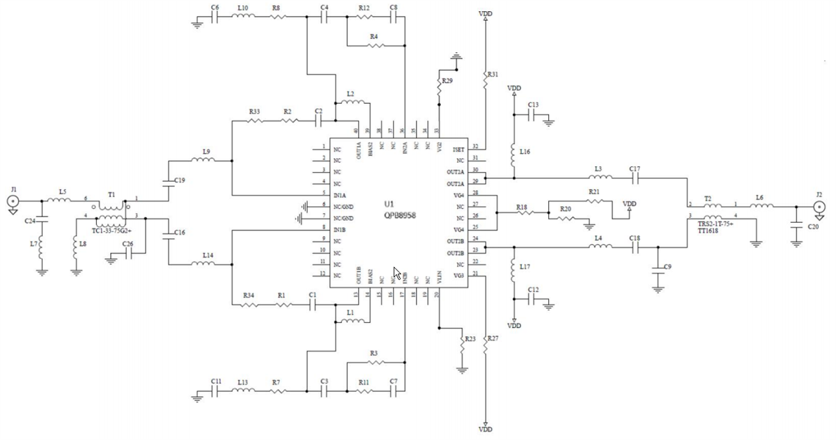 原理图 - Qorvo QPB8958射频放大器